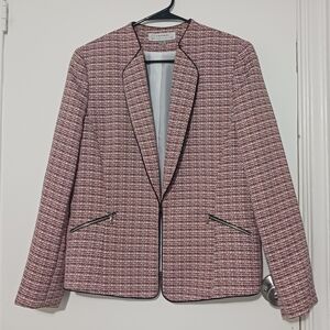 Ann Taylor Pink Tweed Open-Front Jacket with Black Trim